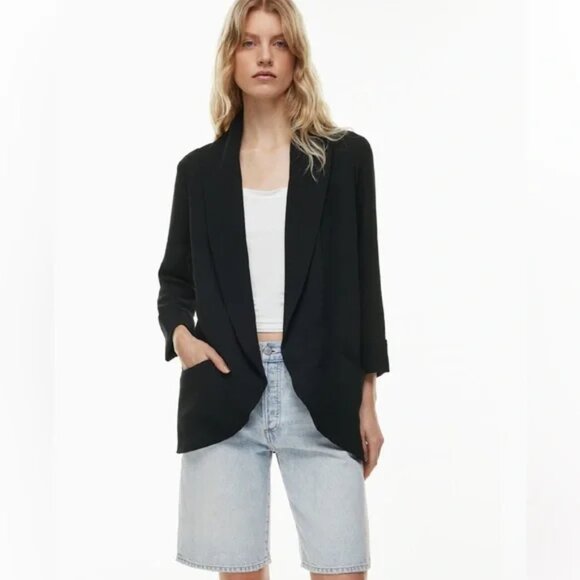 WILFRED Aritzia The North Blazer Open Front Crepe Shawl Collar Black Women's 4 - Picture 1 of 11